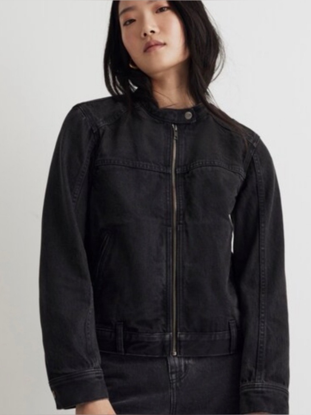 Madewell Black Washed Denim Moto Jacket